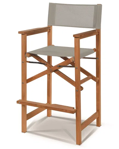 Curated Maison Directeur Teak Outdoor Bar Height Stool With Taupe Dura Sling Back And Seat In Brown