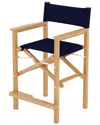 CURATED MAISON CURATED MAISON DIRECTEUR TEAK OUTDOOR COUNTER HEIGHT STOOL WITH BLUE DURA SLING BACK AND SEAT