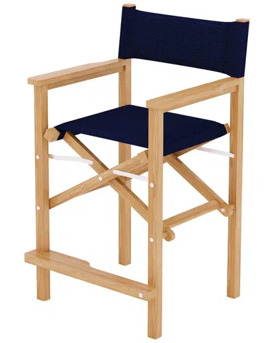Curated Maison Directeur Teak Outdoor Dining Folding Armchair In Black In Blue