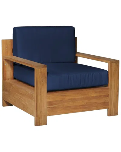 Curated Maison Lothair Teak Outdoor Club Chair With Sunbrella Navy Cushion In Brown