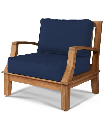 Curated Maison Eliane Teak Club Chair With Sunbrella Navy Cushion In Green