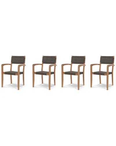 Curated Maison Eliane Teak Outdoor Club Chair With Sunbrella Navy Cushion In Gray
