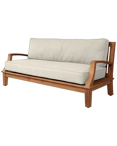 Curated Maison Eliane Teak Sofa With Sunbrella Canvas Cushions In Beige