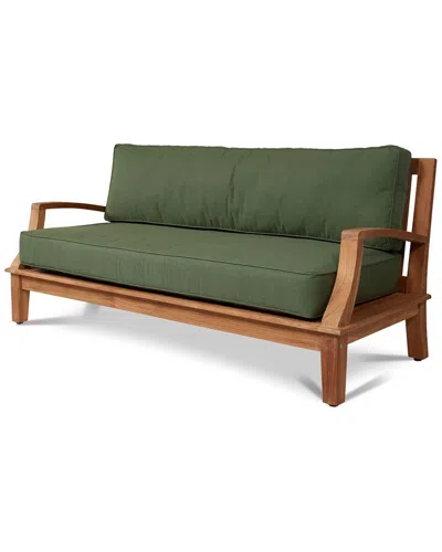 Curated Maison Eliane Teak Sofa With Sunbrella Cushion In Green