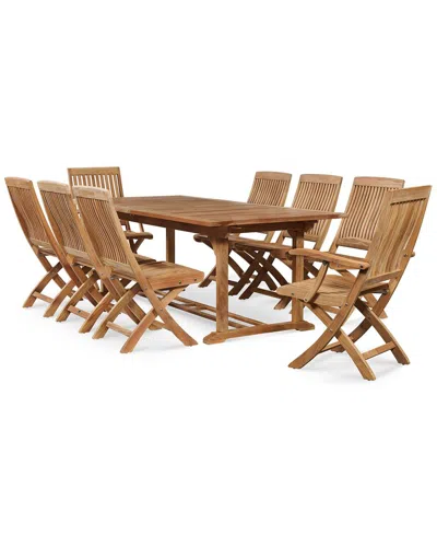 Curated Maison Florence 9-piece Rectangular Teak Outdoor Dining Set With Extendable Table And Folding Chairs In Brown