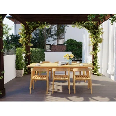 Curated Maison Lechair 7-piece Rectangular Teak Outdoor Dining Set With Barrel Back Armchairs In Brown