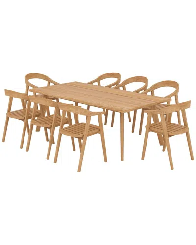 Curated Maison Lechair 7-piece Rectangular Teak Outdoor Dining Set With Barrel Back Armchairs In Brown