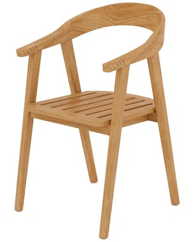 Curated Maison Lechair Teak Barrel Back Outdoor Dining Armchair In Brown