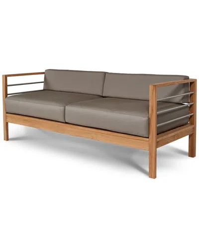 Curated Maison Leon 3 Person Teak Outdoor Sofa With Sunbrella Charcoal Cushions
