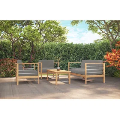 Curated Maison Leon 4-piece Teak Outdoor Patio Deep Seating Set With Sunbrella Cushions In Gray