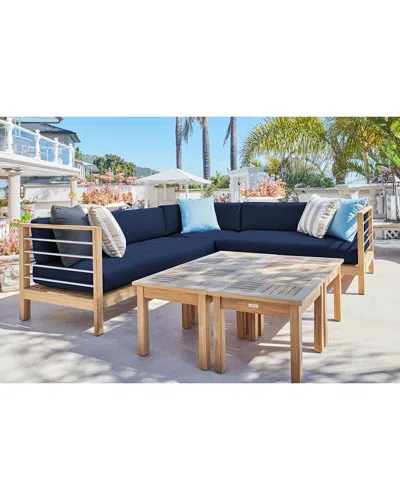 Curated Maison Leon 7-piece Teak Outdoor Sectional Deep Seating Set With Sunbrella® Navy Cushions In Blue