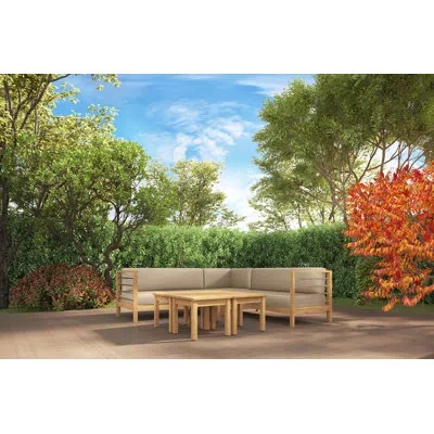 Curated Maison Leon 7-piece Teak Outdoor Sectional Deep Seating Set With Sunbrella Cushions In Tan