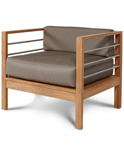 Curated Maison Leon Teak Outdoor Club Chair With Sunbrella Charcoal Cushion In Brown