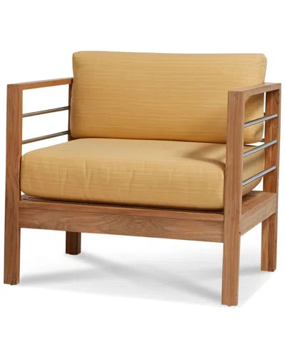 Curated Maison Leon Teak Outdoor Club Chair With Sunbrella Dupione Cornsilk Cushion In Brown