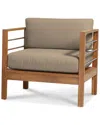Curated Maison Leon Teak Outdoor Club Chair With Sunbrella Fawn Cushion In Brown