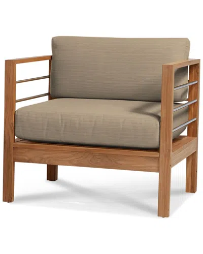 Curated Maison Leon Teak Outdoor Club Chair With Sunbrella Fawn Cushion In Brown