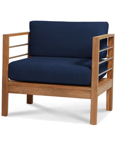 Curated Maison Leon Teak Outdoor Club Chair With Sunbrella Navy Cushion In Brown