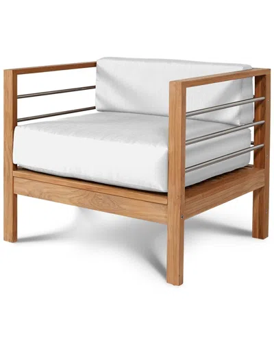 Curated Maison Leon Teak Outdoor Club Chair With Sunbrella White Cushion In Brown