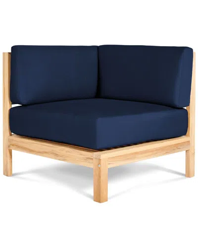 Curated Maison Leon Teak Outdoor Sectional Corner With Sunbrella Navy Cushion