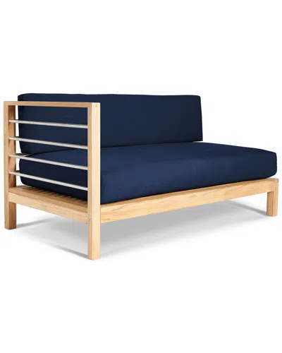 Curated Maison Leon Teak Outdoor Sectional Left With Sunbrella Navy Cushion