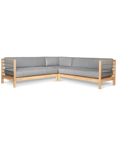 Curated Maison Leon Teak Outdoor Sectional Set With Sunbrella Charcoal Cushion