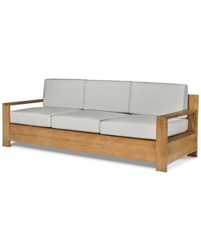 Curated Maison Lothair 3 Person Teak Outdoor Sofa With Sunbrella Charcoal  Cushions In White
