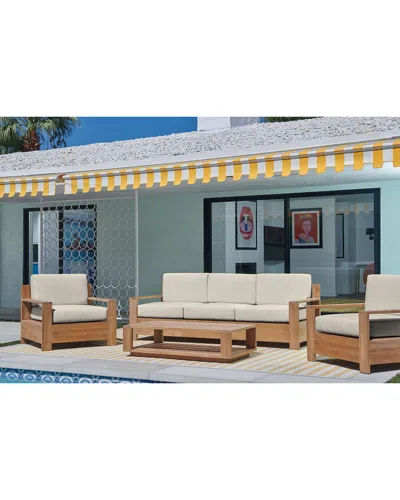 Curated Maison Lothair 4-piece Teak Deep Seating Outdoor Sofa Set With Sunbrella Canvas Cushions In Neutral