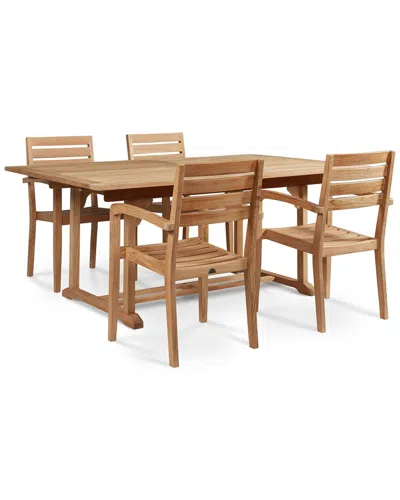Curated Maison Lovel 5-piece Rectangular Teak Outdoor Dining Set With Extendable Table And Stacking Armchairs In Brown