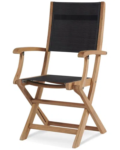 Curated Maison Lucas Teak Outdoor Folding Armchair In Black Textilene Fabric In Brown