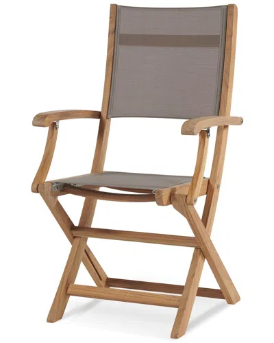 Curated Maison Lucas Teak Outdoor Folding Armchair In Taupe Textilene Fabric In Brown