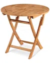 Curated Maison Lydie Round Teak Folding Outdoor Dining Table With Umbrella Hole In Brown