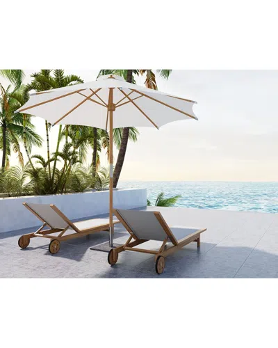 Curated Maison Marche 118 Diameter Teak Outdoor Umbrella In White In Brown
