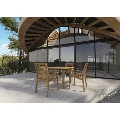 Curated Maison Mathieu 5-piece Square Teak Outdoor Dining Set With Stacking Armchairs In Brown