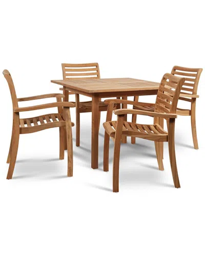 Curated Maison Mathieu 5-piece Square Teak Outdoor Dining Set With Stacking Armchairs In Brown