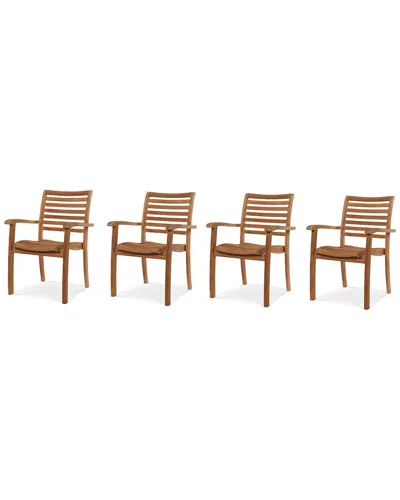 Curated Maison Mathieu Outdoor Teak Dining Stacking Armchair (set Of 4) In Brown