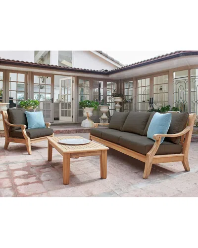 Curated Maison Mathieu Square Teak Outdoor Dining Table With Umbrella Hole In Brown