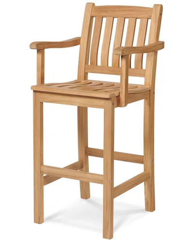 Curated Maison Michele Teak Outdoor Bar Height Dining Armchair In Brown