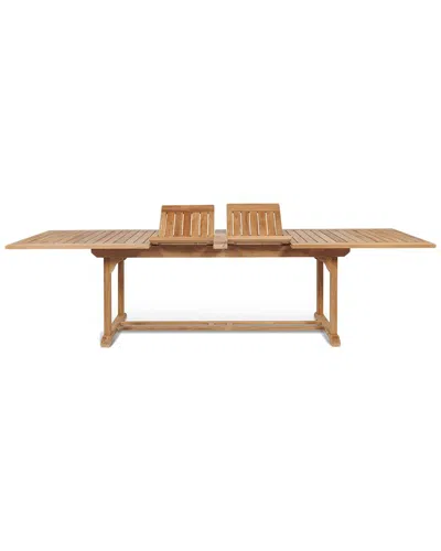 Curated Maison Olivier Rectangular Teak Outdoor Dining Table With Double Extensions And Umbrella Hole In Brown