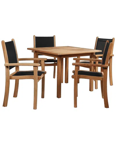 Curated Maison Perrin 5-piece Square Teak Outdoor Dining Set In Black With Stacking Armchairs In Neutral