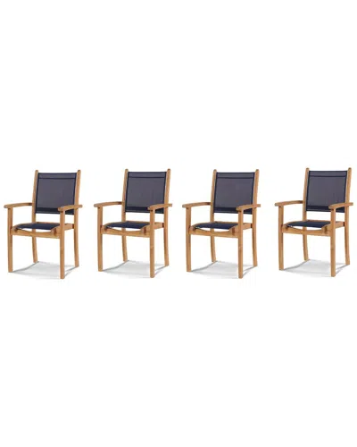 Curated Maison Perrin Stacking Teak Outdoor Dining Armchair In Blue