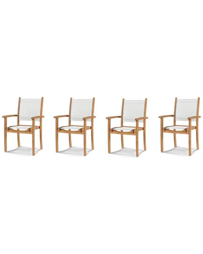 Curated Maison Perrin Stacking Teak Outdoor Dining Armchair In White