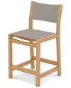 Curated Maison Perrin Teak Outdoor Counter Height Stool With Taupe Padded Back And Seat In Brown