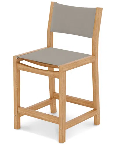 Curated Maison Perrin Teak Outdoor Counter Height Stool With Taupe Padded Back And Seat In Brown