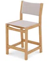 Curated Maison Perrin Teak Outdoor Counter Height Stool With White Padded Back And Seat In Brown