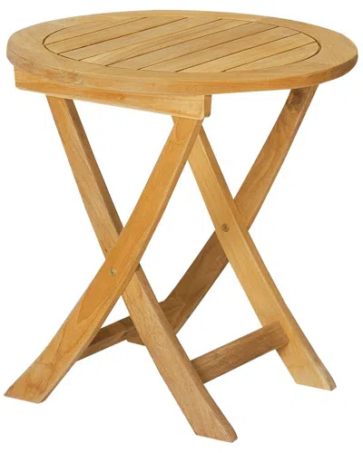 Curated Maison Perryn Round Teak Outdoor Side Folding Table In Brown