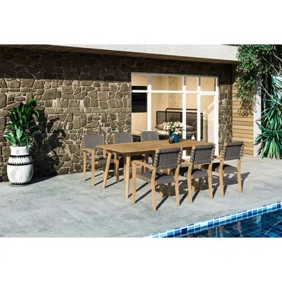 Curated Maison Plaisance 7-piece Rectangular Teak Outdoor Dining Set With Stacking Armchairs In Brown