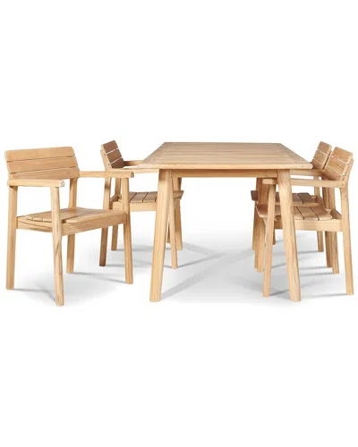 Curated Maison Riva 5-piece Rectangular Teak Table Outdoor Dining Set With Stacking Arm Chairs In Brown