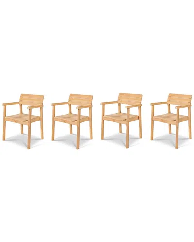 Curated Maison Riva Teak Outdoor Dining Stackable Armchair (set Of 4) In Brown