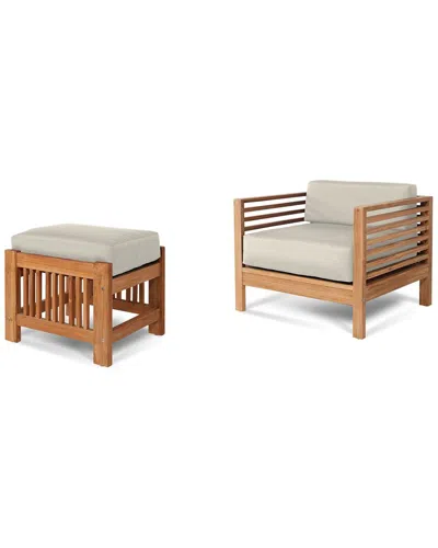 Curated Maison Sylvie 2-piece Teak Outdoor Lounge Set With Sunbrella® Canvas Cushions In Brown