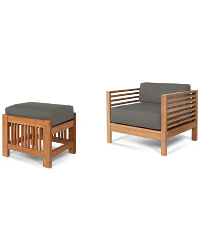 Curated Maison Sylvie 2-piece Teak Outdoor Lounge Set With Sunbrella® Charcoal Cushions In Neutral